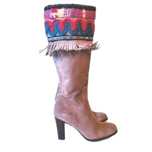 SUEDE FRINGE EMBROIDERED‎ BOOTs 8